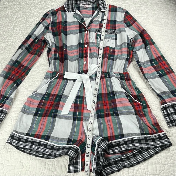 🔥NWOT Victoria’s Secret Plaid Red Green White Flannel Pajama Romper Women Sz S - Picture 10 of 16